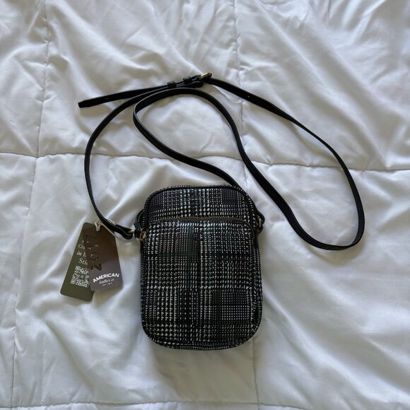 NWT American Leather Co Cleveland Mini Crossbody Bag Black White Striped MSRP 95 - Picture 1 of 8